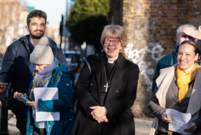 Bishop Sarah revisits Cable Street site for affordable homes