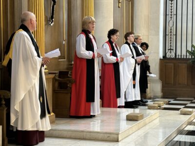 Bishop Sarah leads the confirmation of Bishop Joanne as Bishop of St Edmundsbury and Ipswich